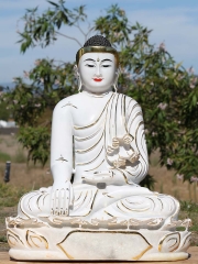 (SOLD) Burmese White Marble Buddha Statue 32"