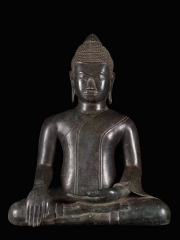 Cambodian Brass Earth Touching Buddha Statue 20"