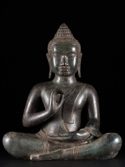 Khmer Vitarka Mudra Brass Buddha Statue 20"