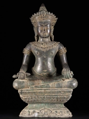 Brass Cambodian Crown Buddha Statue 21"