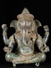 (SOLD) Antique Verdigris Patina Ganesh Statue 24"
