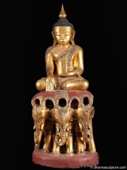 (SOLD) Golden Burmese Buddha Statue on Elephants 40"