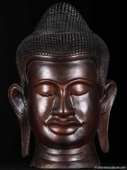 Cambodian Style Wood Buddha Head 17"