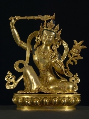 (SOLD) Gold Plated Manjushri Statue, God of Divine Wisdom 14"