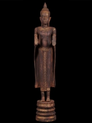 (RESERVED) Large Antique Wood  Khmer Buddha Statue 74"