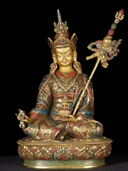 (SOLD) Padmasambhava Hand Painted Copper Statue 9"