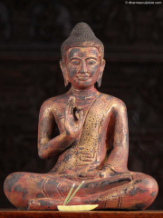 (SOLD) Antique Finish Golden Vitarka Mudra Buddha Statue 16"