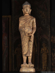Cambodian Golden Buddha Statue Holding Alms Bowl 27"