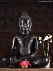 Earth Touching Black Cambodian Buddha Statue 21"