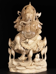 (SOLD) Masterpiece Hand Carved Wood Ganesh Statue 26"
