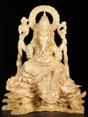 Hand Carved Wood Lalita Asana Ganesh Statue 20"