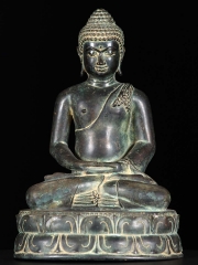 Dhyana Mudra Javanese Brass Buddha Statue 12"
