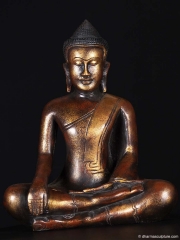 (SOLD) Earth Touching Gesture Wooden Buddha Statue 17"