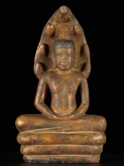 Antique Finish Khmer Muchalinda Buddha Statue 16"