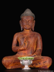 Tranquil Padmasana Wood Buddha Statue 12"