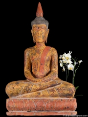 Saffron Meditating Cambodian Buddha Statue 32"
