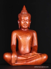 Wooden Earth Touching Gesture Buddha Statue 13"