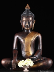 (SOLD) Bhumisparsa Mudra Wood Buddha Statue 20"