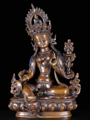 Tibetan Shrivatsa Green Tara Buddhist Statue 14"
