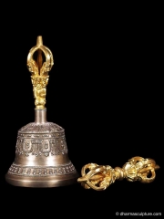 Buddhist Bell & Dorje Set 6 ¼" with Red Silk Embroidered Case