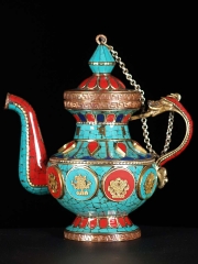 (SOLD) Hand Crafted Copper Tibetan, Nepali Teapot 7 1/2"