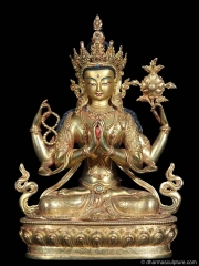 Gold Plated Shadakshari Lokeshvara Statue 10"