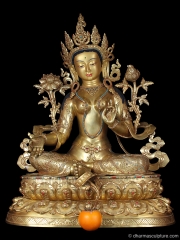 Masterpiece Gold Plated Green Tara Statue 24"